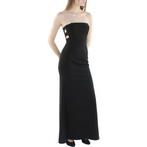 Aqua Elegant Black Strapless Evening Gown